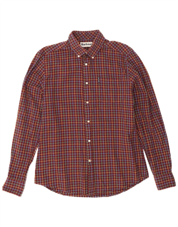 Camisa masculina de flanela sob medida Barbour, xadrez média cor de vinho