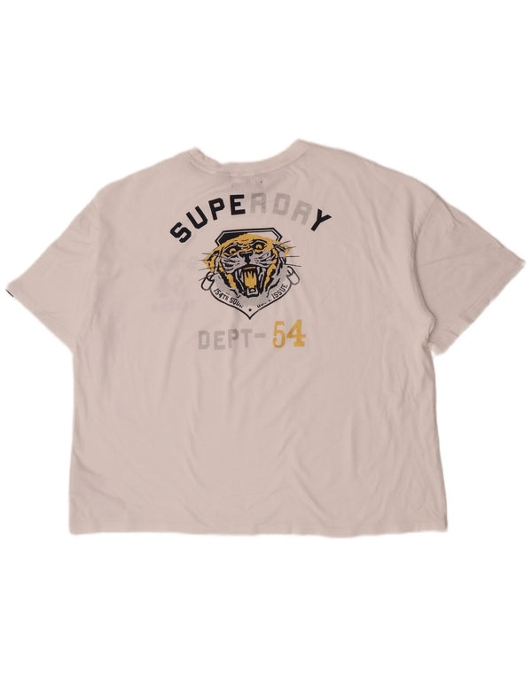 Camiseta feminina Superdry Crop oversized gráfica UK 16 grande algodão branco