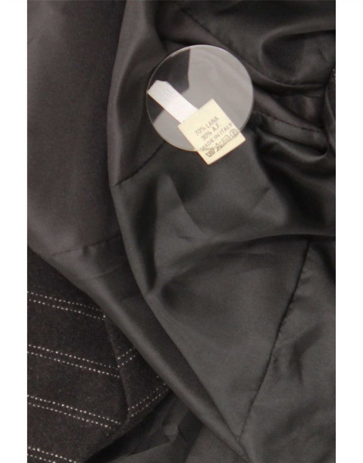 Jaqueta blazer feminina vintage com peito duplo IT 48 XL lã listrada preta