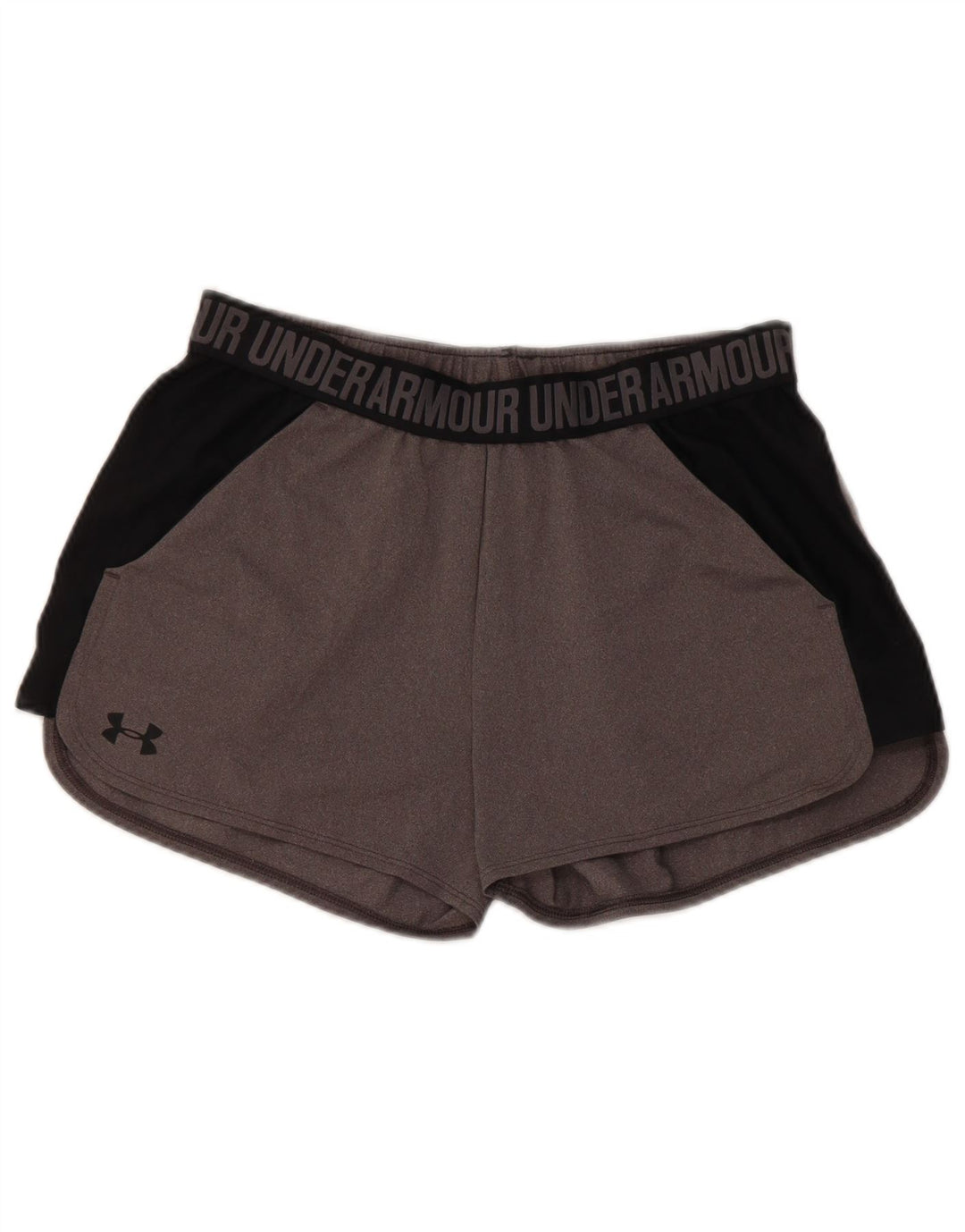 Shorts esportivos gráficos femininos Under Armour UK 14 bloco colorido cinza médio