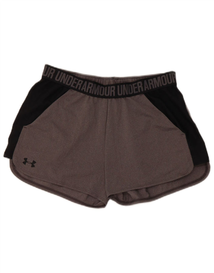 Shorts esportivos gráficos femininos Under Armour UK 14 bloco colorido cinza médio