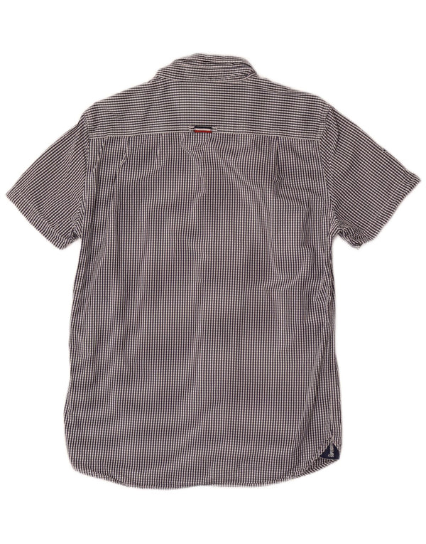Camisa masculina Superdry de manga curta grande algodão guingão azul marinho