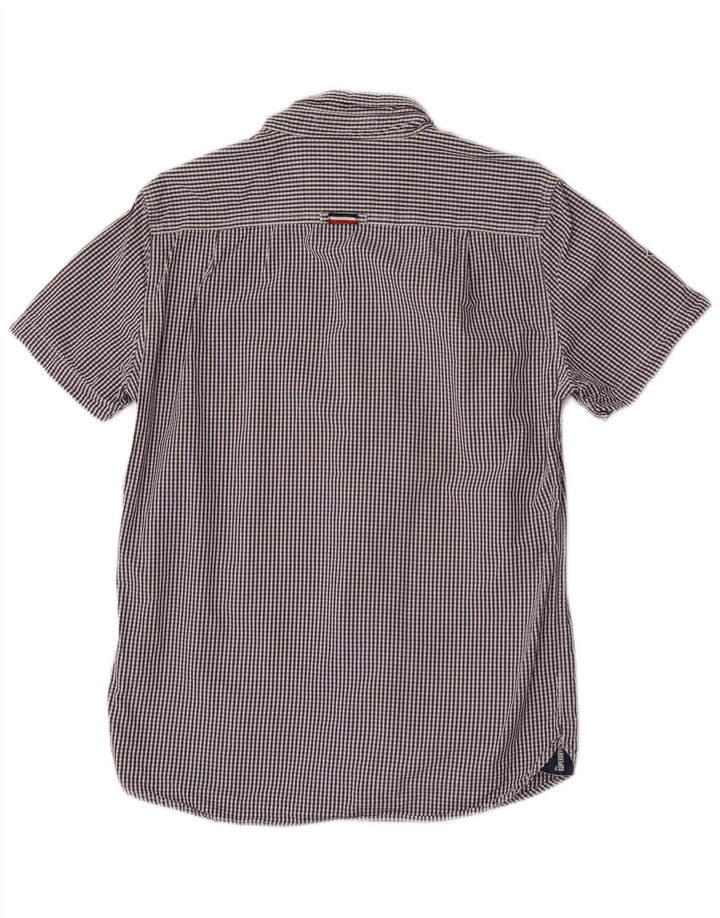 Camisa masculina Superdry de manga curta grande algodão guingão azul marinho