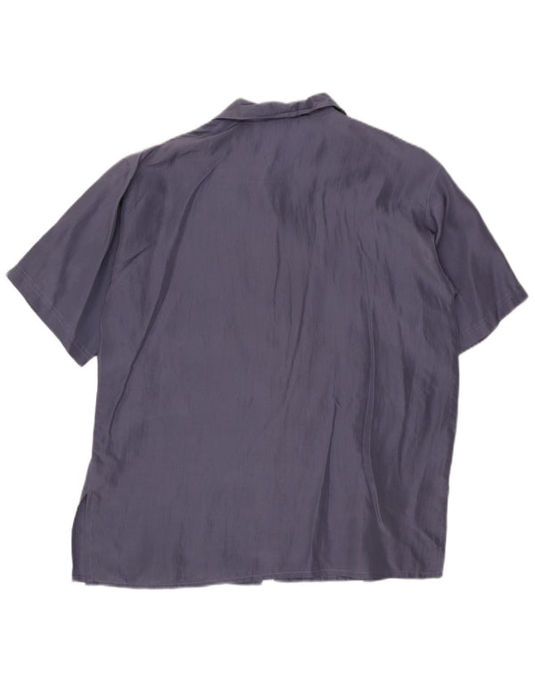 Blusa feminina vintage manga curta IT 42 seda azul marinho médio