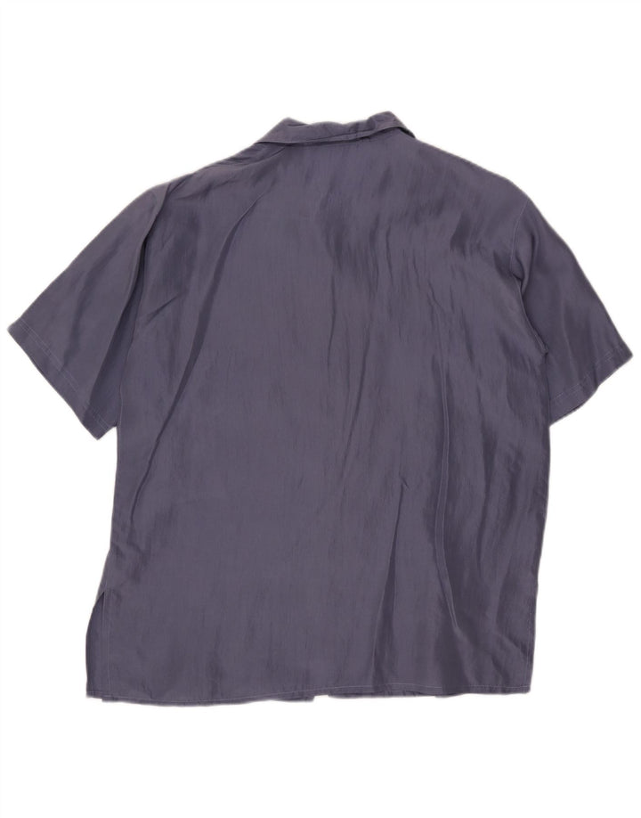 Blusa feminina vintage manga curta IT 42 seda azul marinho médio