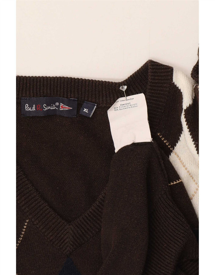 Suéter masculino Paul Smith com decote em V XL marrom Argyle/Diamante