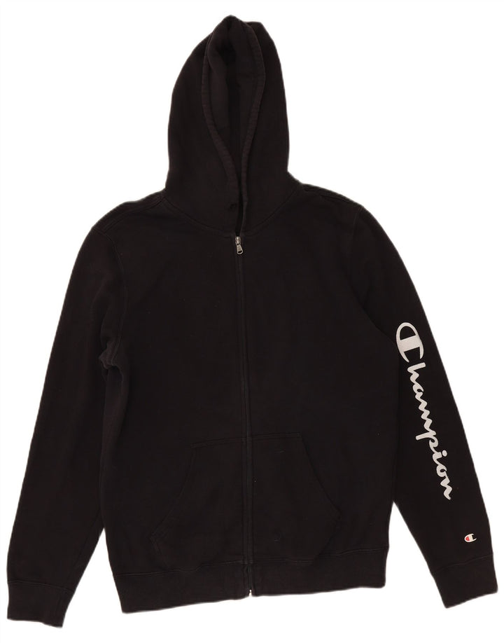 CHAMPION Suéter masculino com capuz e zíper gráfico médio preto