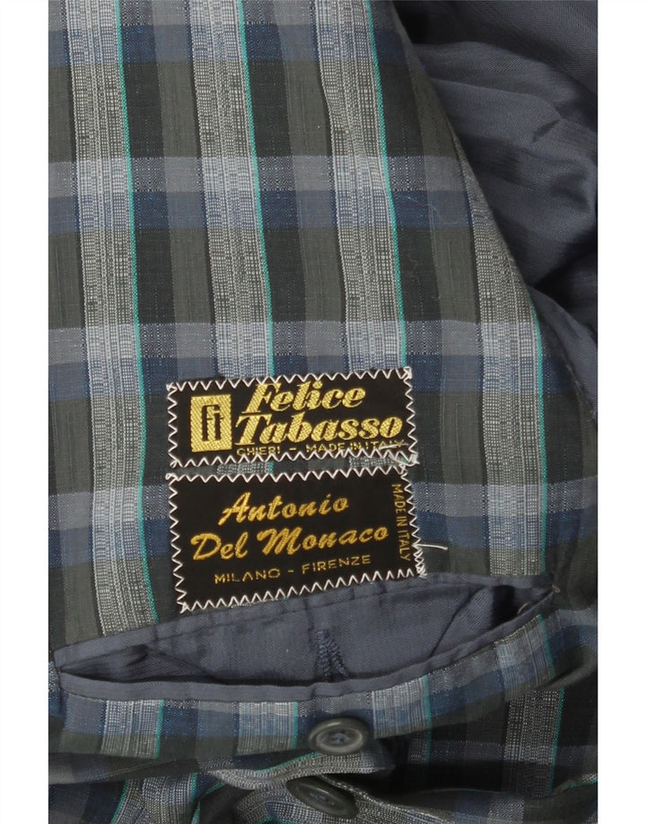 Jaqueta blazer masculina vintage com 2 botões UK 38 xadrez cinza médio