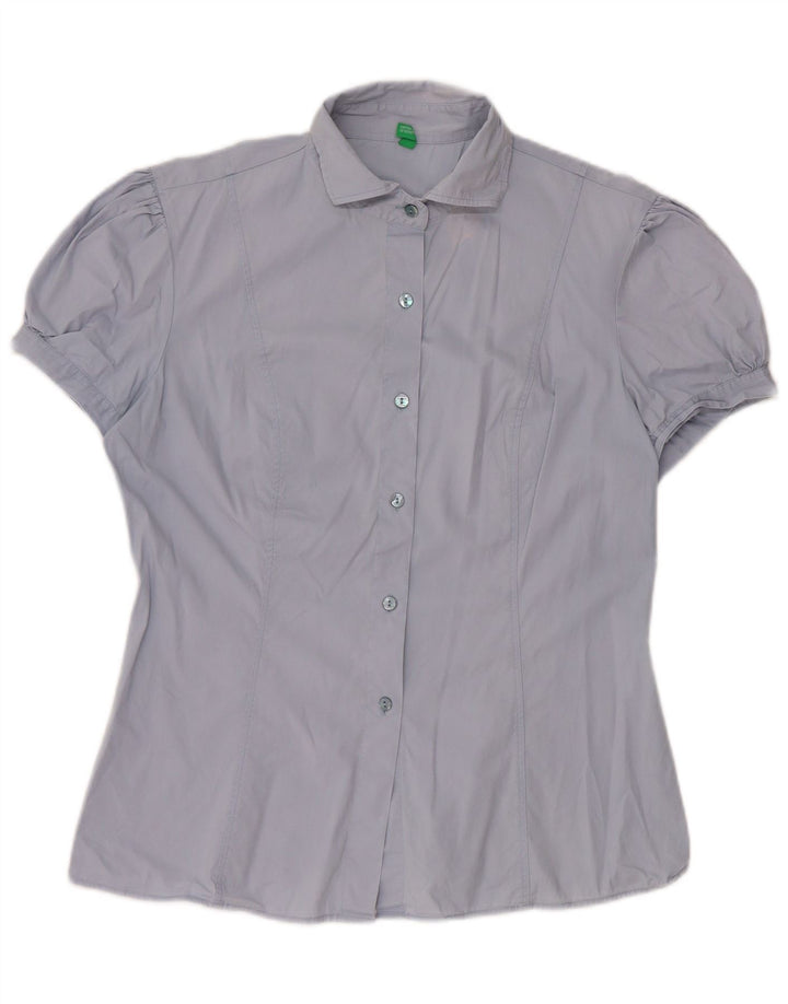 Camisa feminina de manga curta Benetton UK 12 azul médio