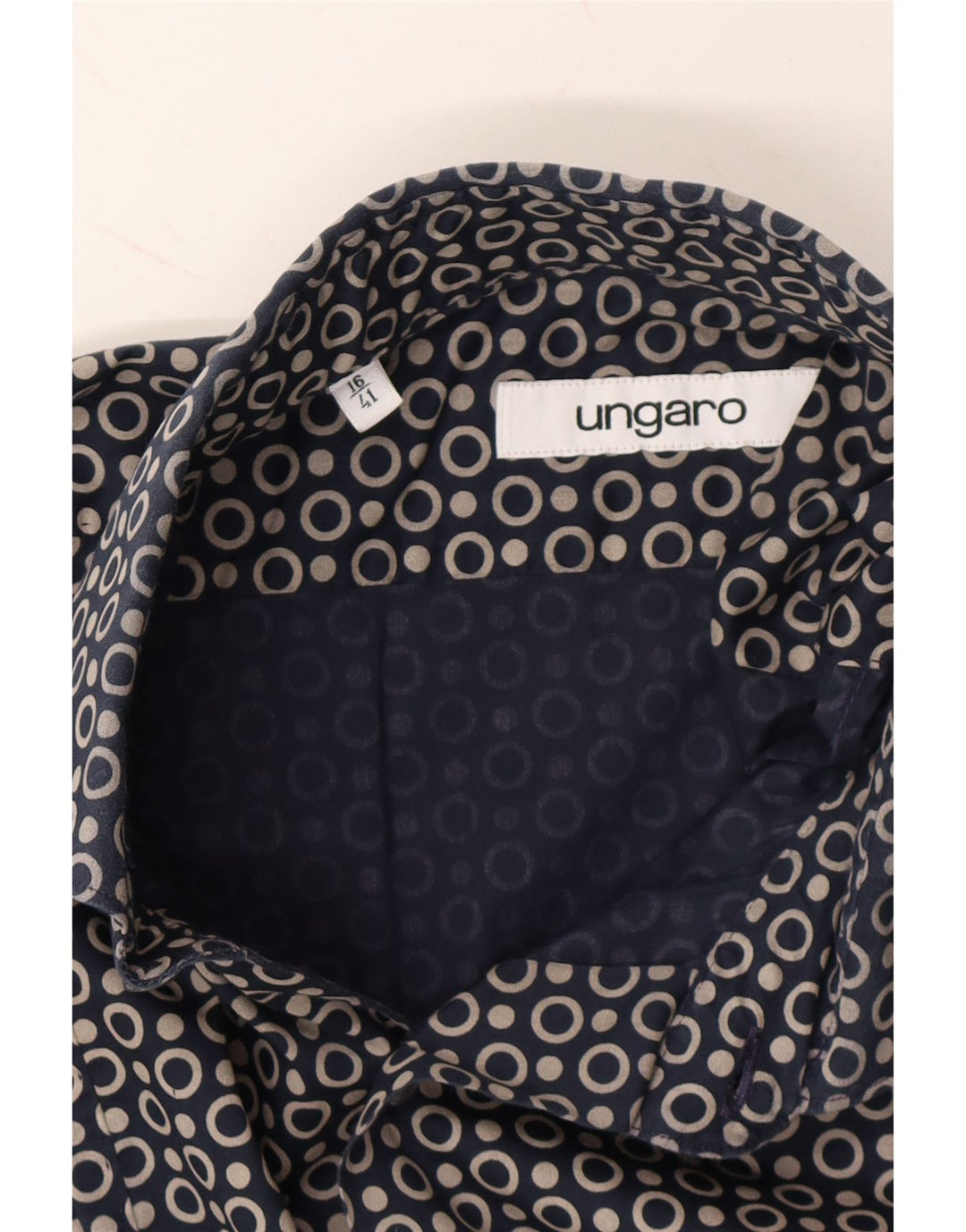 UNGARO Mens Shirt Size 16 Large Navy Blue Polka Dot Cotton Vintage Ungaro and Second-Hand Ungaro from Messina Hembry 
