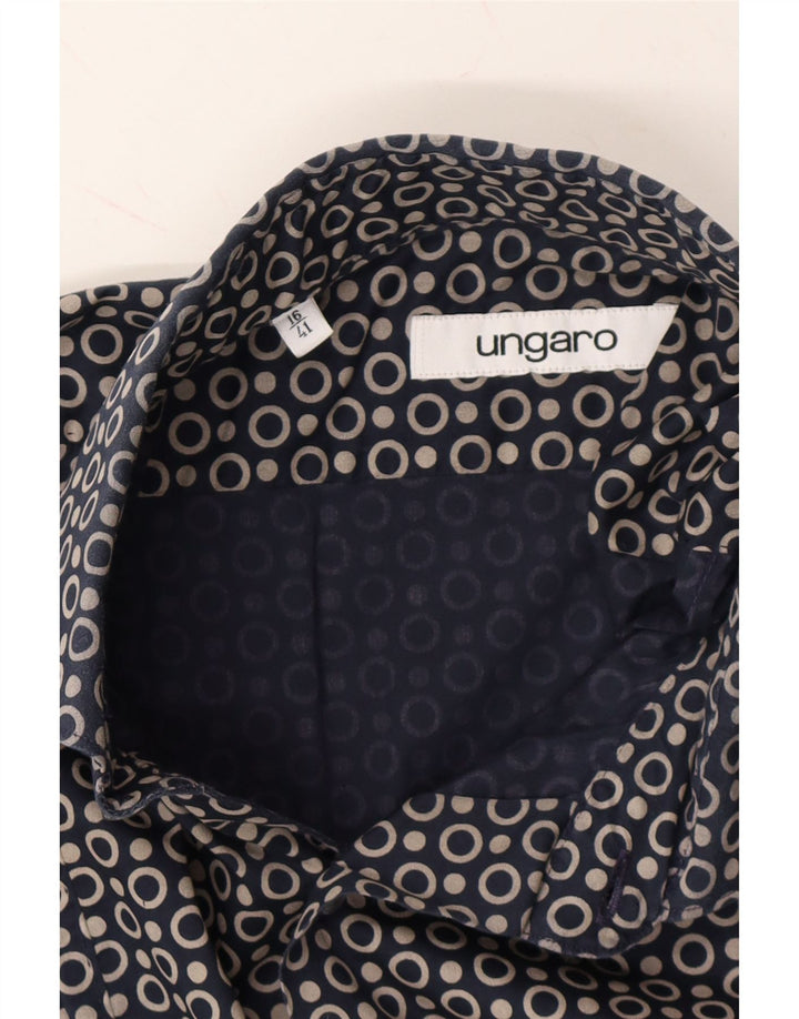 UNGARO Mens Shirt Size 16 Large Navy Blue Polka Dot Cotton Vintage Ungaro and Second-Hand Ungaro from Messina Hembry 