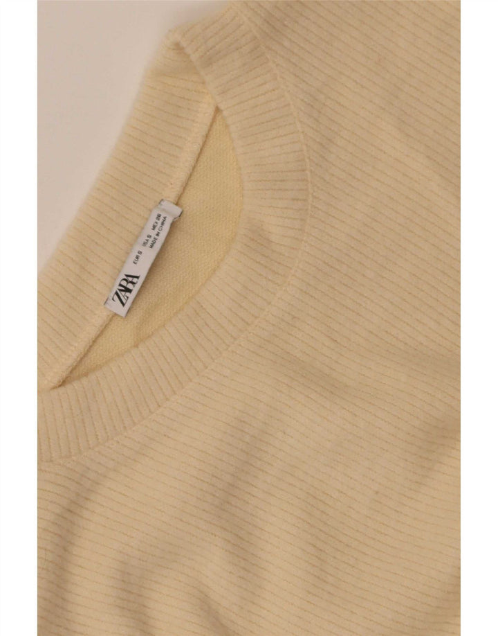 Top feminino Zara manga comprida UK 10 pequeno amarelo