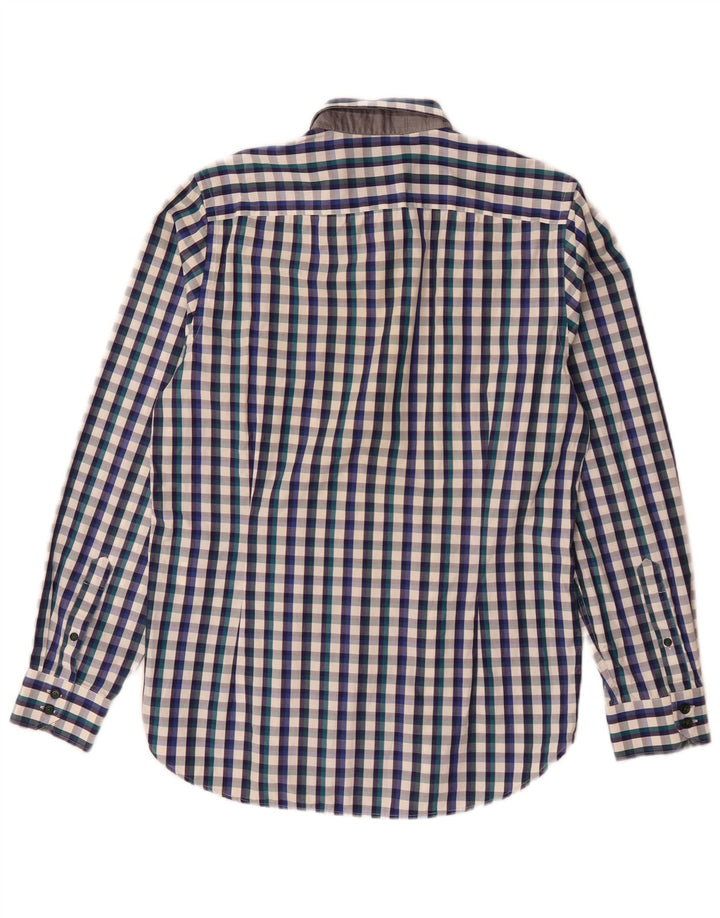 Camisa masculina Ted Baker tamanho 3 algodão guingão azul médio