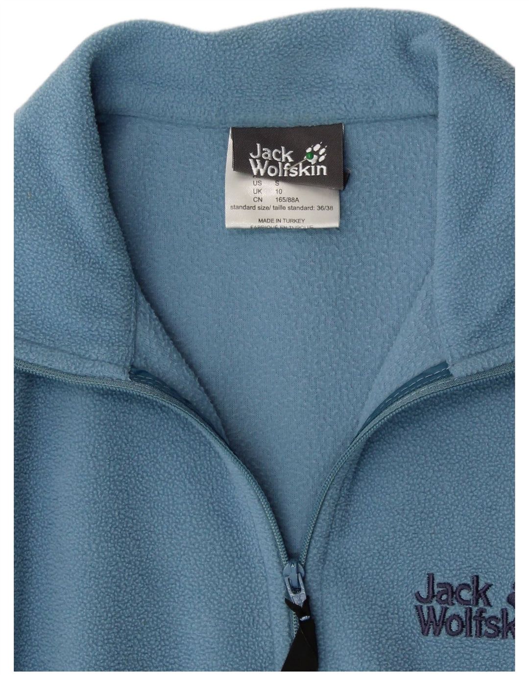 JACK WOLFSKIN Suéter feminino de lã com gola e zíper Reino Unido 10 pequeno azul poliéster