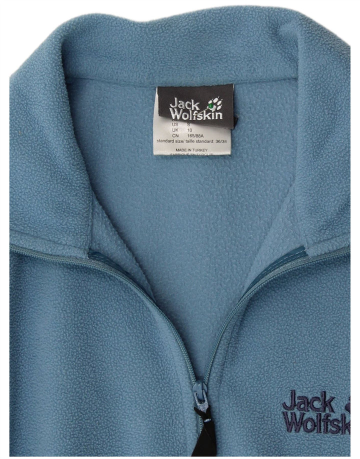 JACK WOLFSKIN Suéter feminino de lã com gola e zíper Reino Unido 10 pequeno azul poliéster
