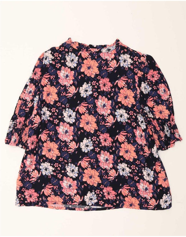 Blusa feminina Marks & Spencer manga 3/4 Reino Unido 16 grande azul marinho floral