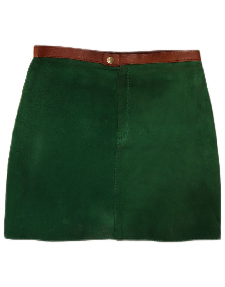 Minissaia feminina vintage de camurça W30 verde médio