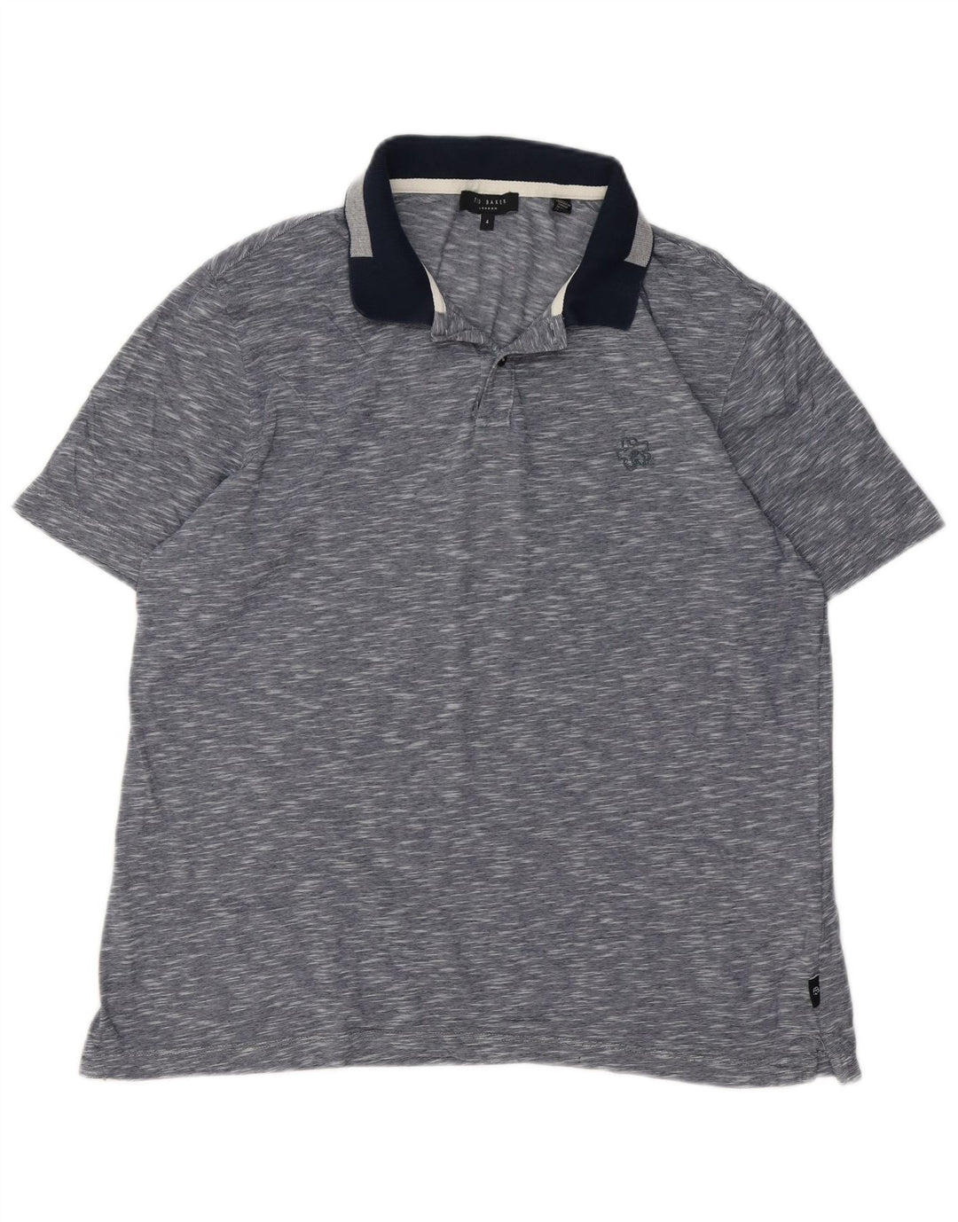 Camisa polo masculina Ted Baker tamanho 4 grande algodão manchado azul marinho