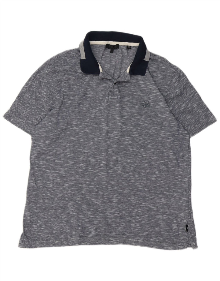 Camisa polo masculina Ted Baker tamanho 4 grande algodão manchado azul marinho