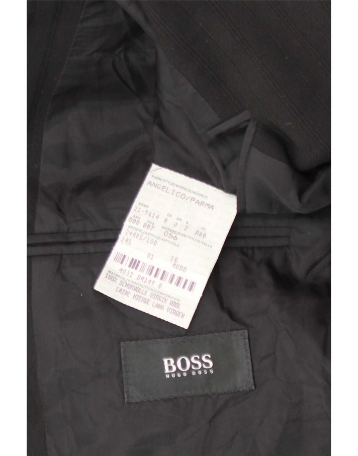 Jaqueta Blazer Masculina Hugo Boss com 3 Botões EU 56 3XL Lã Listrada Preta