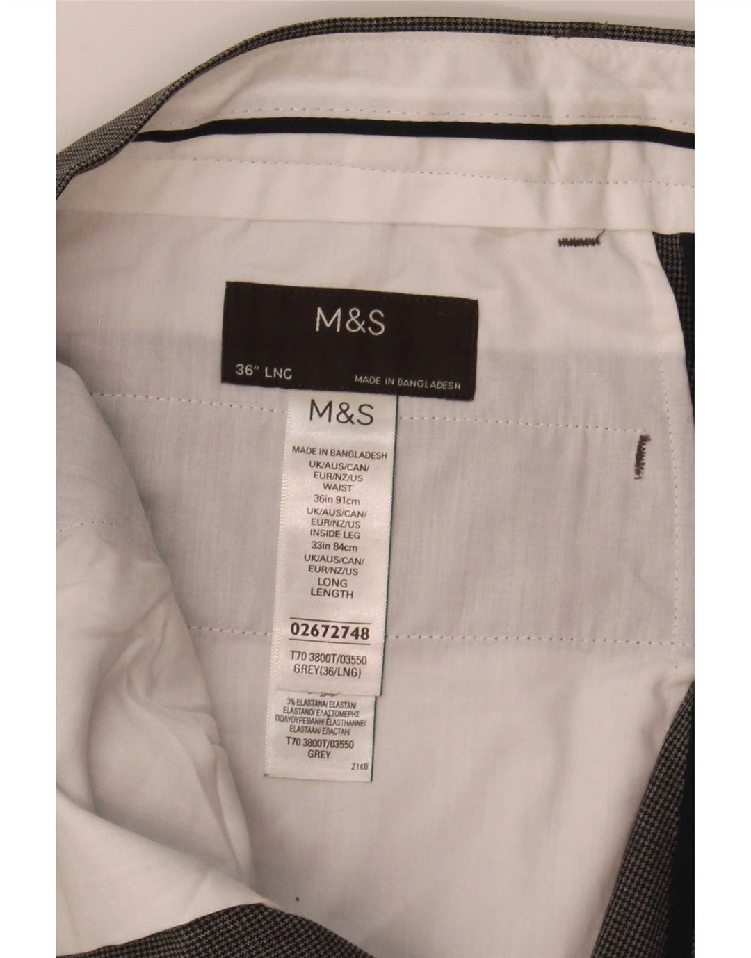 Calça masculina Marks & Spencer Slim Suit W36 L33 cinza