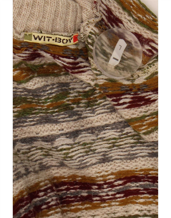 Suéter masculino Wit Boy com gola redonda, grande bege, lã de alpaca Fair Isle