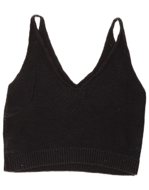 Blusa feminina de malha sem mangas Zara Top UK 12 viscose cinza médio
