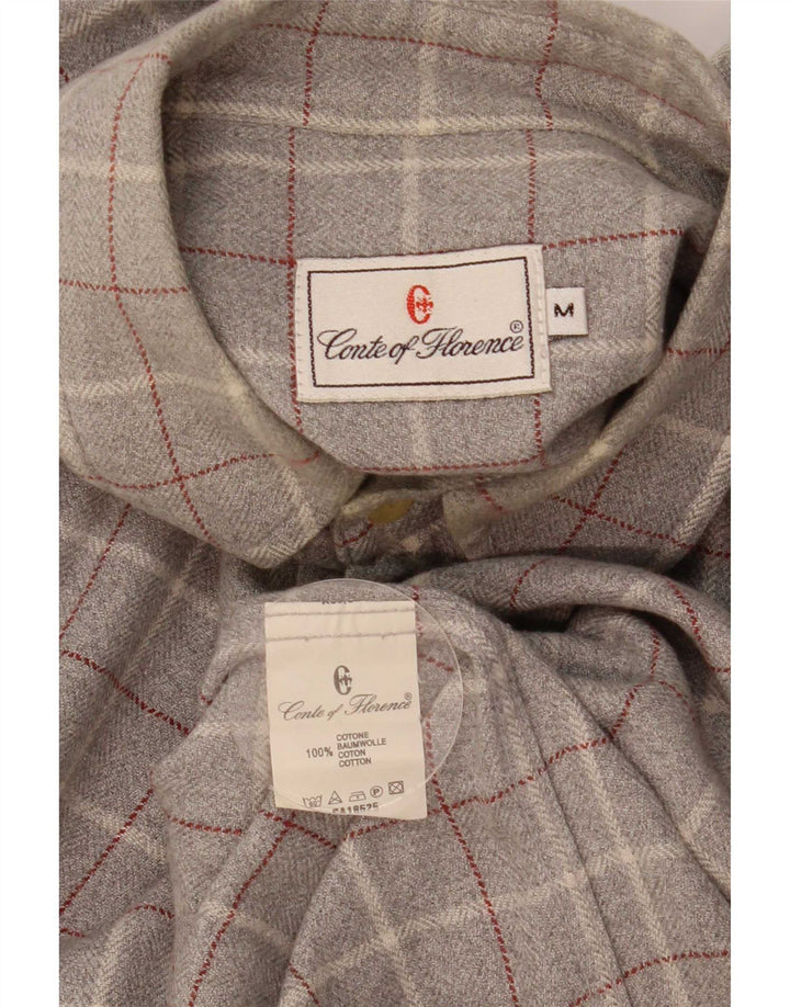 Camisa masculina de flanela Conte of Florence algodão xadrez cinza médio