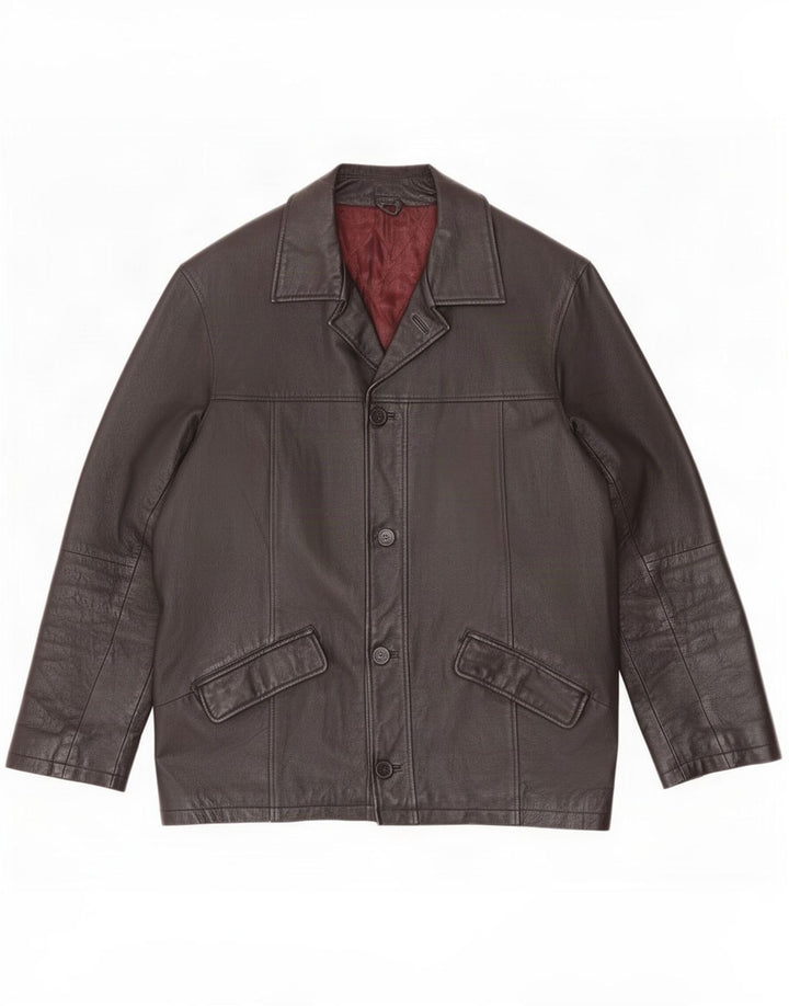 Jaqueta de couro masculina vintage UK 40 grande preta