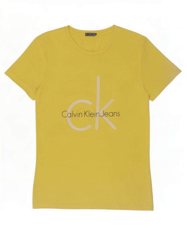 Calvin Klein Jeans Camiseta masculina gráfica Top médio algodão amarelo
