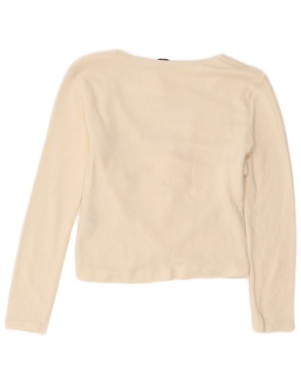 Zara blusa feminina cropped manga comprida top UK 10 pequena off white viscose