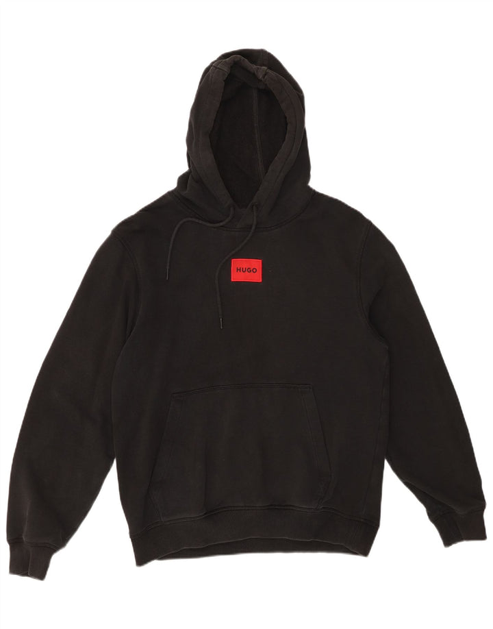 Suéter com capuz gráfico masculino HUGO BOSS pequeno preto