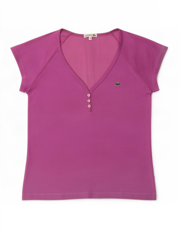 Camiseta feminina Lacoste tamanho superior 38 algodão roxo médio