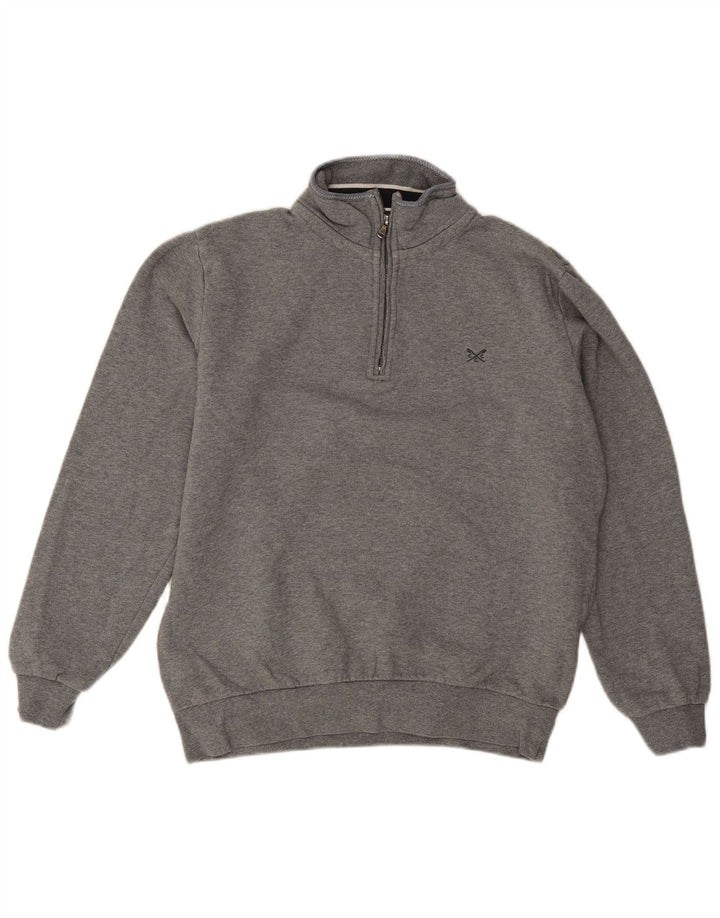 Crew Clothing Mens Zip Neck Moletom Jumper Médio Algodão Cinza