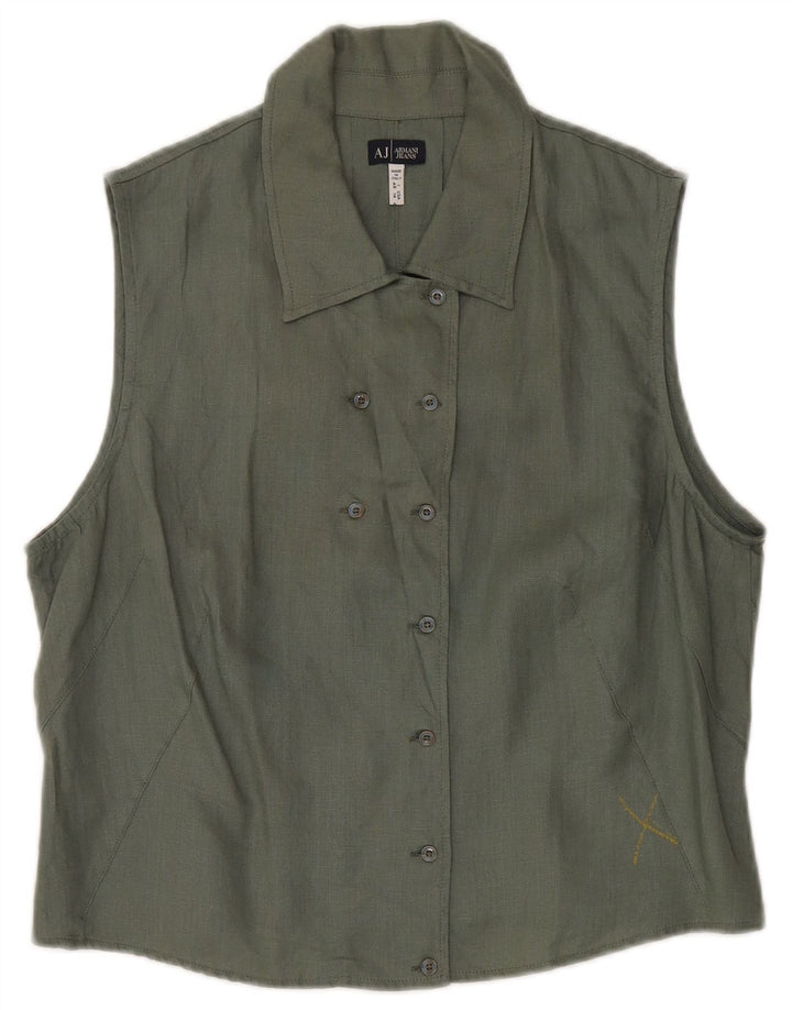 Blusa feminina Armani Jeans sem mangas com botões duplos IT 48 XL cáqui