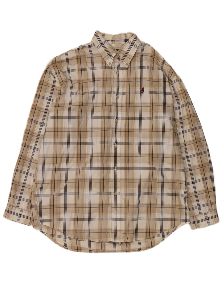 Camisa masculina Marlboro Classics 2XL algodão xadrez bege