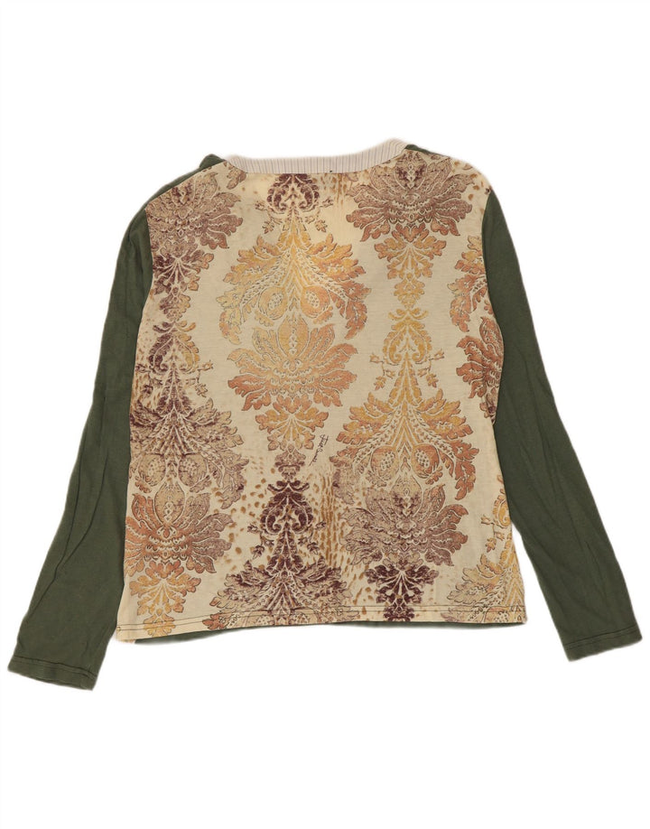 Top feminino Just Cavalli manga comprida Reino Unido 12 verde médio floral