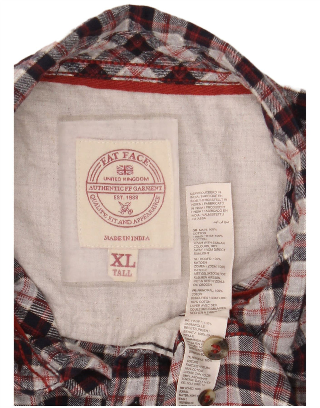 Camisa de flanela xadrez alta masculina Fat Face XL algodão xadrez vermelho