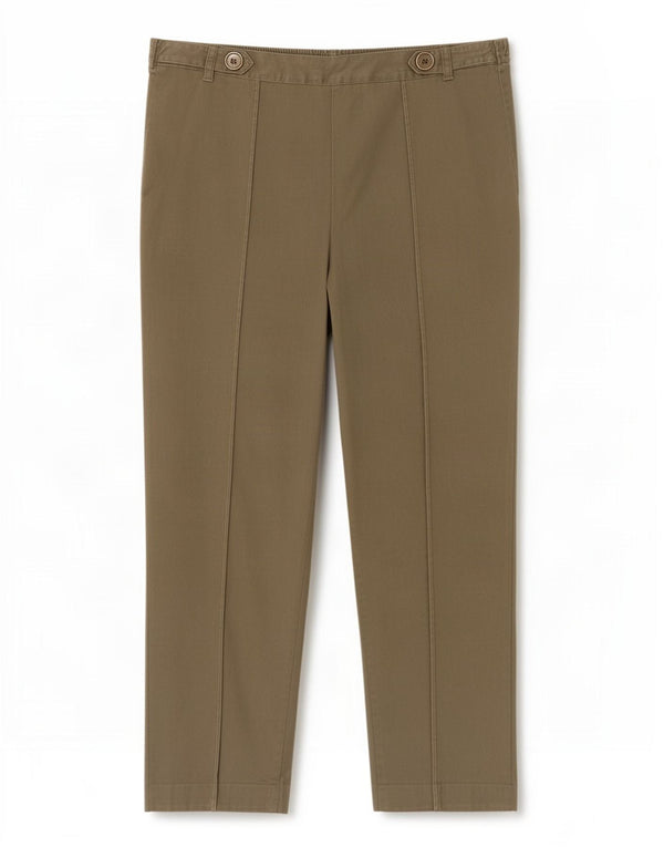 Calças cortadas femininas Marks & Spencer UK 14 grandes W34 L25 algodão cáqui