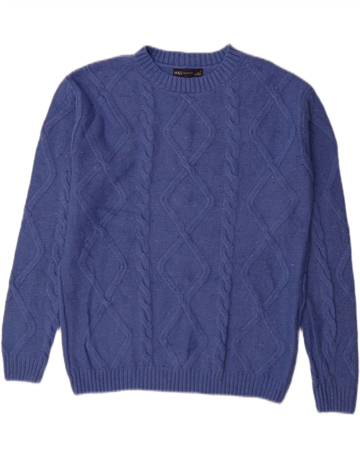 Suéter masculino Marks & Spencer com gola redonda e algodão manchado azul pequeno