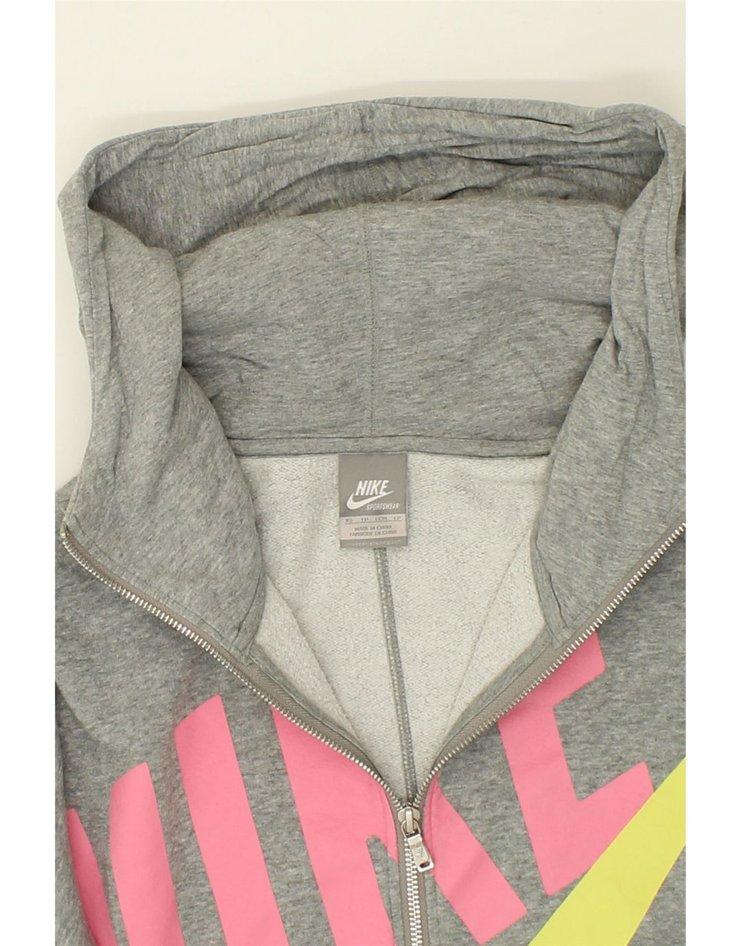 NIKE Womens Graphic Zip Hoodie Sweater UK 6 XS Grey Cotton Vintage Nike and Second-Hand Nike from Messina Hembry 