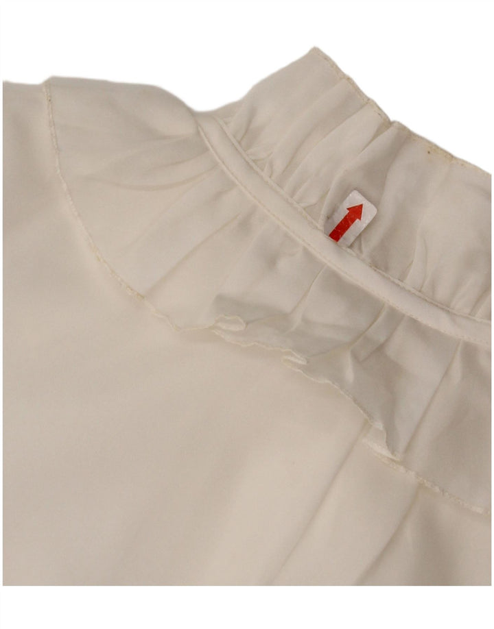 Blusa feminina VINTAGE com babados na frente Reino Unido 16 grande branca