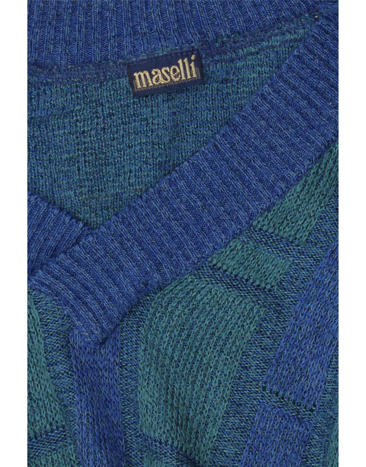 Suéter masculino Maselli com decote em V grande xadrez azul