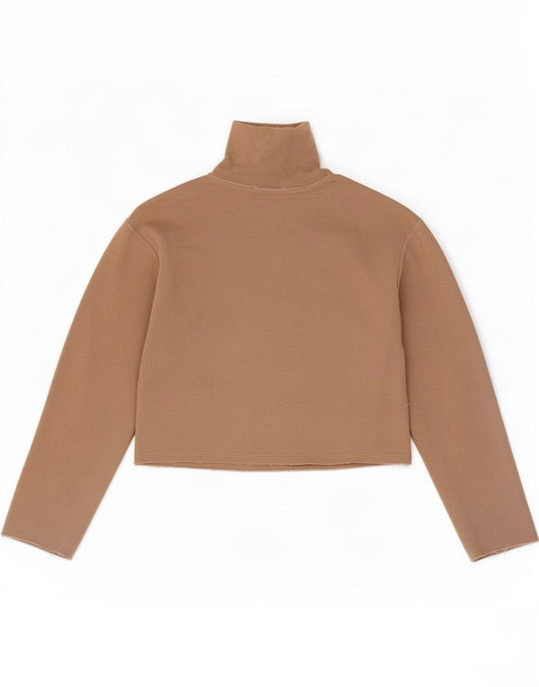 Zara Womens Crop Top Manga Longa Reino Unido 10 Pequeno Algodão Bege