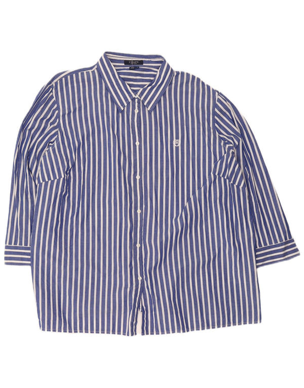 Chaps Womens 3/4 Sleeve Shirt UK 22 3XL Blue Striped Cotton