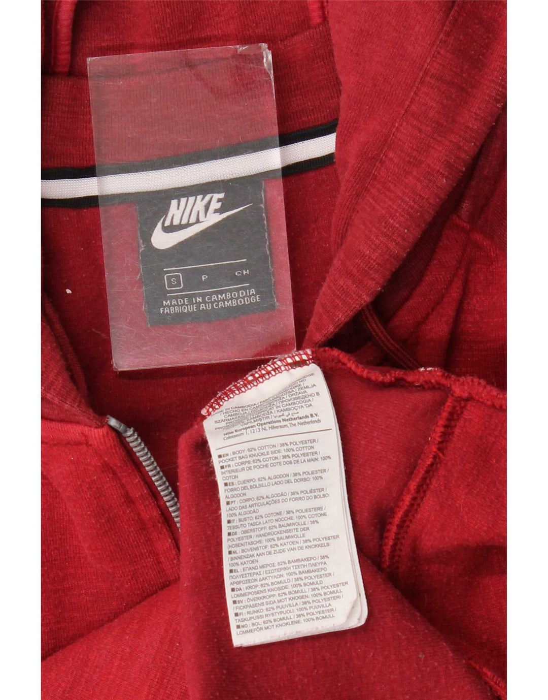 Suéter masculino Nike com capuz e zíper pequeno algodão manchado vermelho