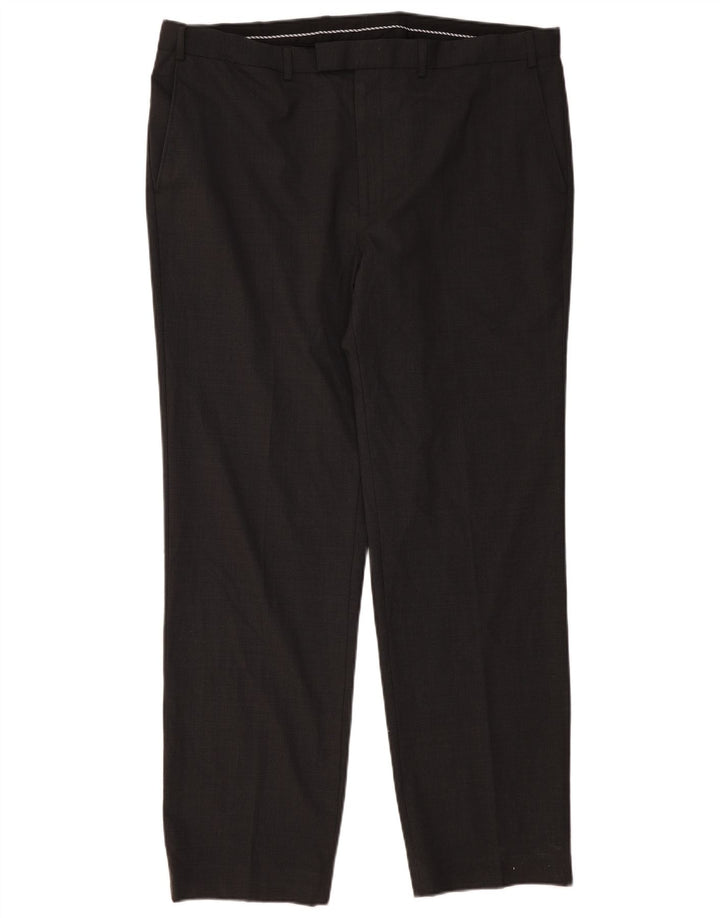 Calça masculina de ajuste regular Marks & Spencer W42 L33 lã cinza