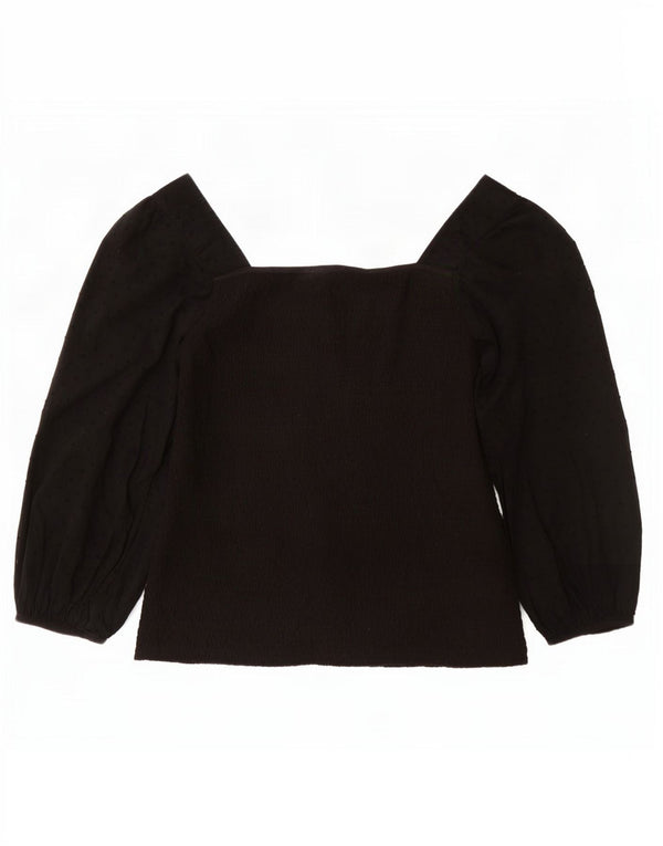 Blusa feminina de manga 3/4 Fat Face Top UK 16 grande algodão preto