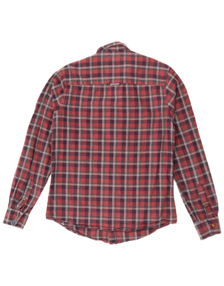 Camisa masculina de flanela Crew Clothing pequena xadrez vermelha de algodão