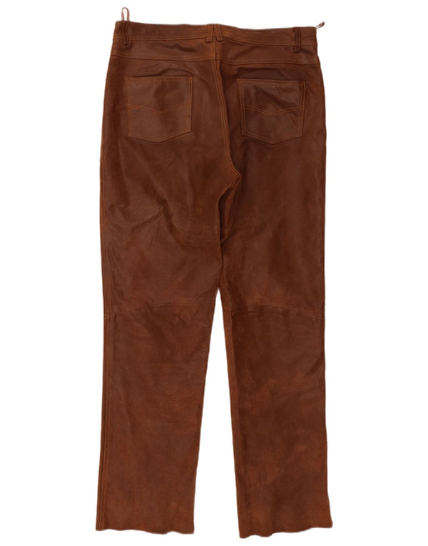 Calça masculina vintage de camurça reta IT 48 médio W32 L31 couro marrom